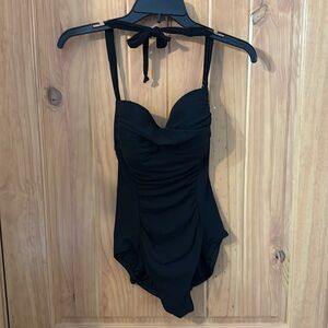NWT Robin Piccone Halter‎ and Back Tie 1-Piece Bathing Suit Black Size 8